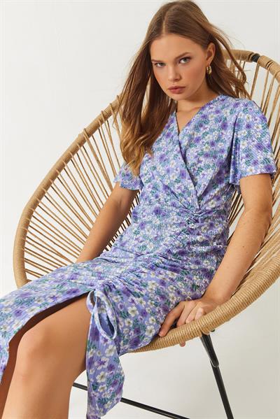 Kadın Çiçekli Anvelop Yaka Yazlik Elbise 60261471 - Lila