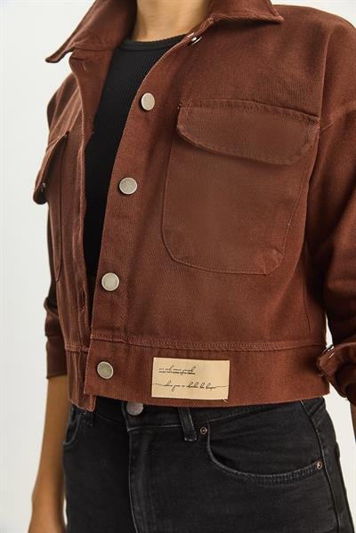 Çift Cepli Gabardin Ceket - Acı Kahve