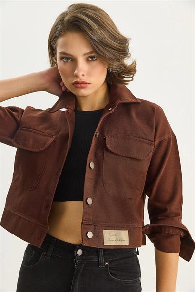 Çift Cepli Gabardin Ceket - Acı Kahve