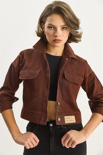 Çift Cepli Gabardin Ceket - Acı Kahve