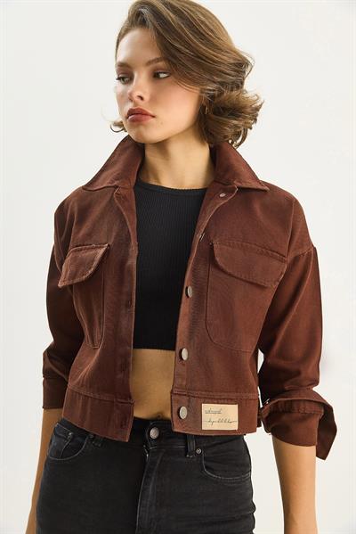 Çift Cepli Gabardin Ceket - Acı Kahve