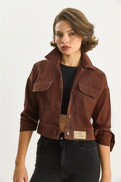 Çift Cepli Gabardin Ceket - Acı Kahve