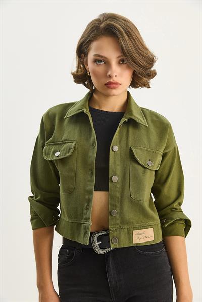 Çift Cepli Gabardin Ceket - Haki