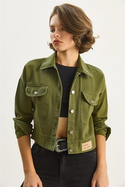 Çift Cepli Gabardin Ceket - Haki