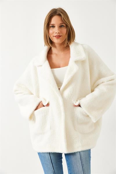 Çift Cepli Oversize Peluş Mont 1611 60261097 - Ekru