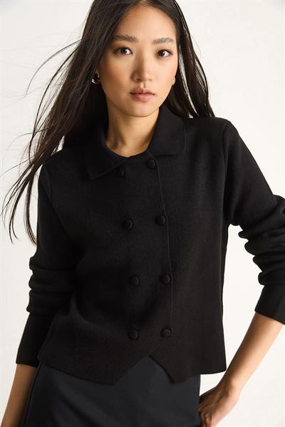 Çift Düğme Detaylı Kruvaze Hırka 20247590 - Siyah