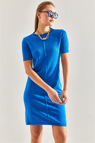 Kadın Çimalı Triko Elbise 20246062 - Saks