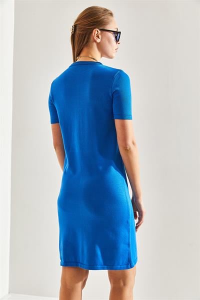 Kadın Çimalı Triko Elbise 20246062 - Saks