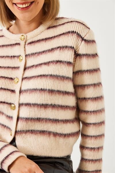 Çizgili Şardonlu Triko Hırka - Çok Renkli