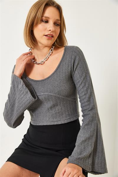 Kadın Crop Bluz 60351286 - Antrasit