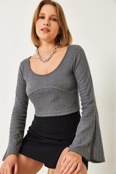 Kadın Crop Bluz 60351286 - Antrasit