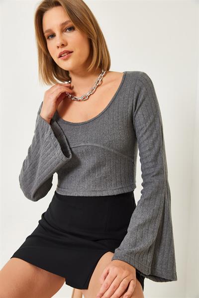 Kadın Crop Bluz 60351286 - Antrasit