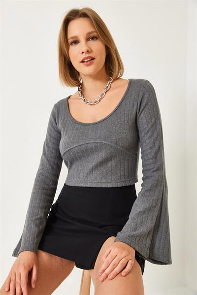 Kadın Crop Bluz 60351286 - Antrasit