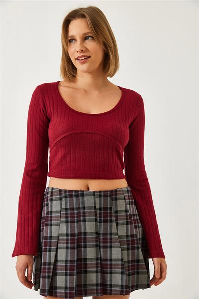 Kadın Crop Bluz 60351286 - Bordo