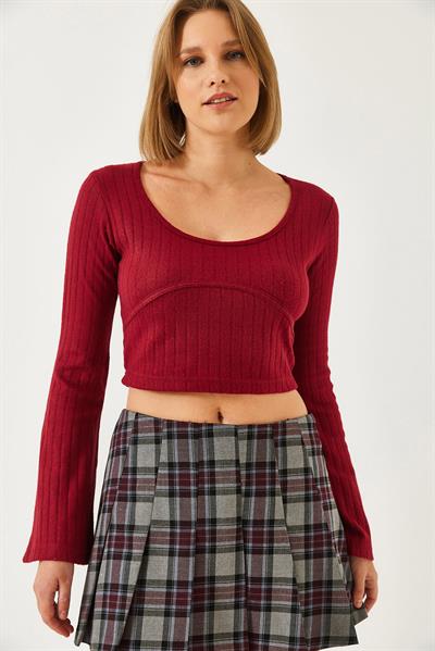Kadın Crop Bluz 60351286 - Bordo