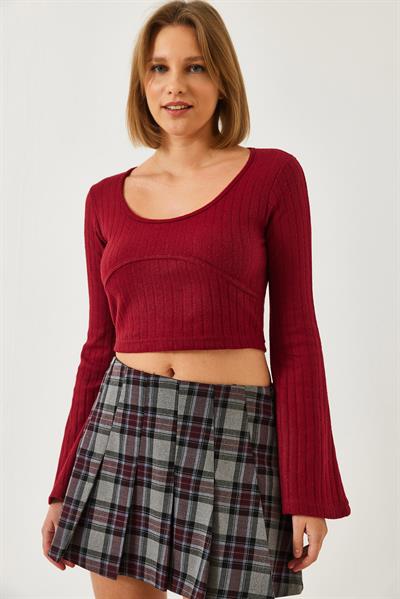 Kadın Crop Bluz 60351286 - Bordo