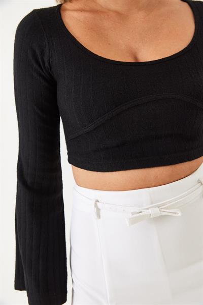 Kadın Crop Bluz 60351286 - Siyah