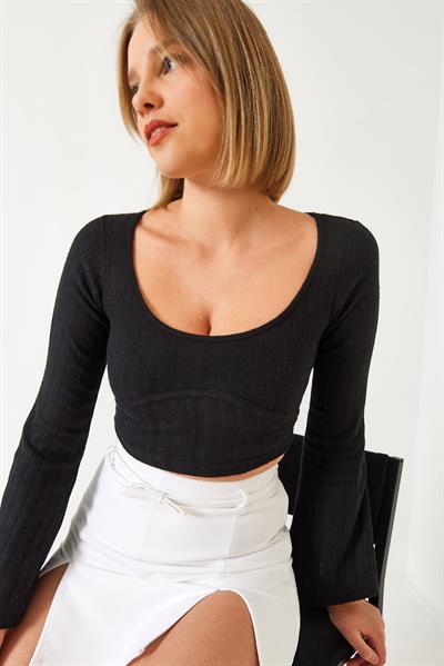 Kadın Crop Bluz 60351286 - Siyah