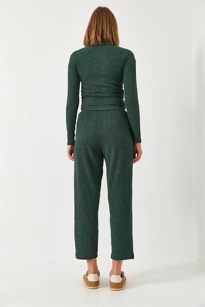 Kadın Crop Bluz ve Beli Lastikli Pantolonlu Alt Üst Takım 60261363 - Zümrüt Yeşili