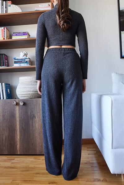 Kadın Crop Bluz ve Beli Lastikli Pantolonlu Alt Üst Takım 415 60261089 - Antrasit