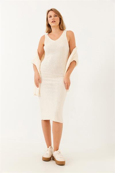 Kadın Crop Triko Kazak Elbise Alt Üst Takım 60251816 - Bej