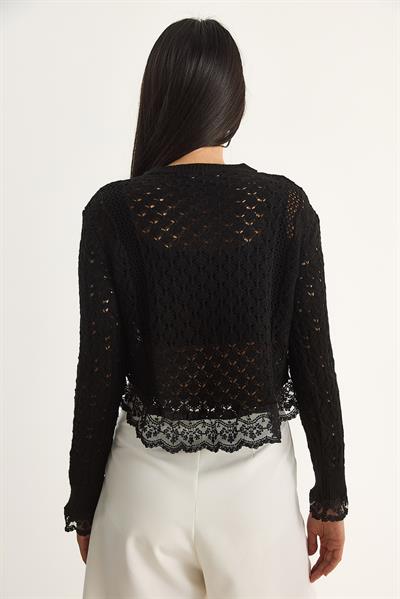 Dantel Detaylı Mevsimlik Örgü Hırka 20251008 - Siyah