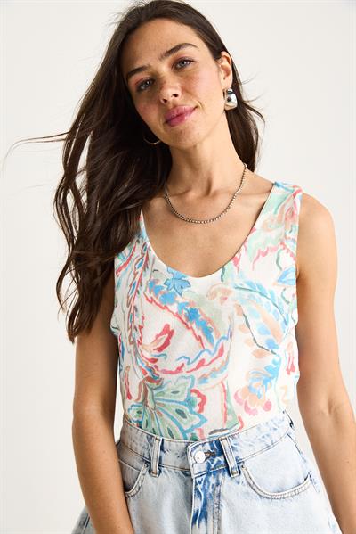 Kadın Desenli Kalın Askılı Dijital Baskılı Regular Yazlık Örme Bluz 60282017 - Çok Renkli