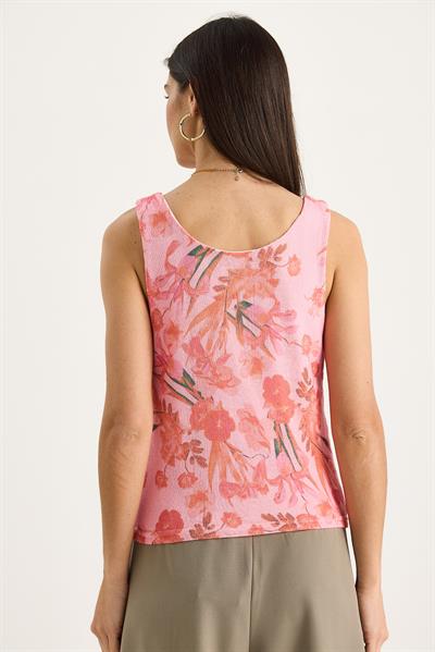 Kadın Desenli Kalın Askılı Dijital Baskılı Regular Yazlık Örme Bluz 60282017 - Pembe