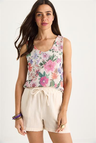 Kadın Desenli Kalın Askılı Dijital Baskılı Regular Yazlık Örme Bluz 60282017 - Bej-Mor