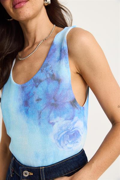 Kadın Desenli Kalın Askılı Dijital Baskılı Regular Yazlık Örme Bluz 60282017 - Gök Mavisi