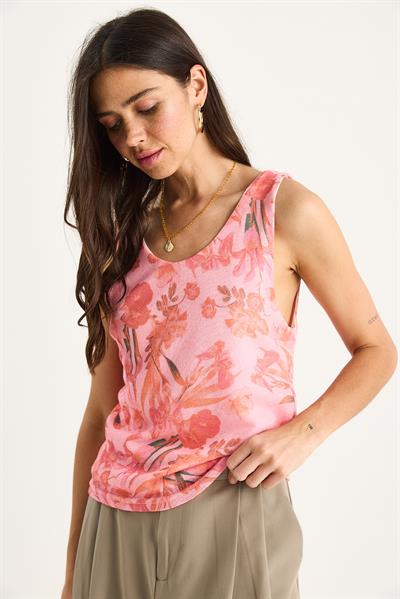 Kadın Desenli Kalın Askılı Dijital Baskılı Regular Yazlık Örme Bluz 60282017 - Pembe