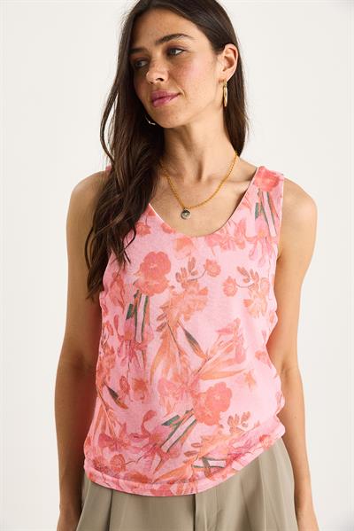 Kadın Desenli Kalın Askılı Dijital Baskılı Regular Yazlık Örme Bluz 60282017 - Pembe