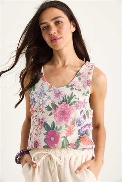 Kadın Desenli Kalın Askılı Dijital Baskılı Regular Yazlık Örme Bluz 60282017 - Bej-Mor