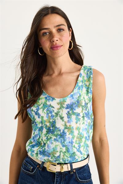 Kadın Desenli Kalın Askılı Dijital Baskılı Regular Yazlık Örme Bluz 60282017 - Mavi-Yeşil