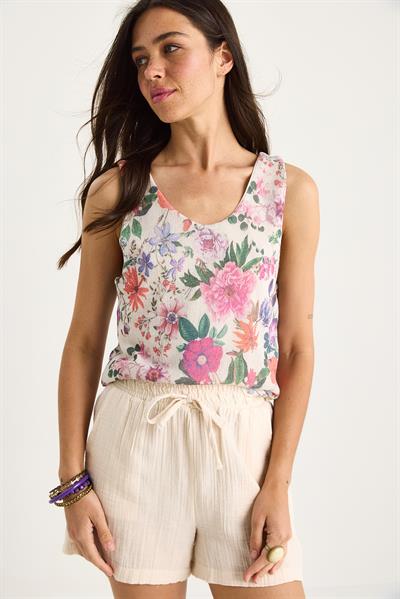 Kadın Desenli Kalın Askılı Dijital Baskılı Regular Yazlık Örme Bluz 60282017 - Bej-Mor