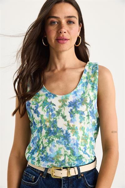 Kadın Desenli Kalın Askılı Dijital Baskılı Regular Yazlık Örme Bluz 60282017 - Mavi-Yeşil