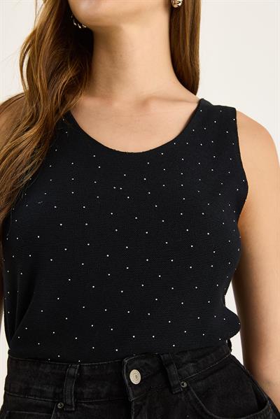 Kadın Desenli Kalın Askılı Dijital Baskılı Regular Yazlık Örme Bluz 60282017 - Siyah