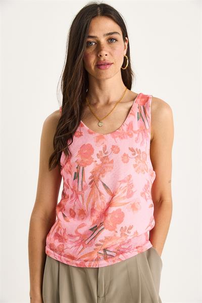 Kadın Desenli Kalın Askılı Dijital Baskılı Regular Yazlık Örme Bluz 60282017 - Pembe