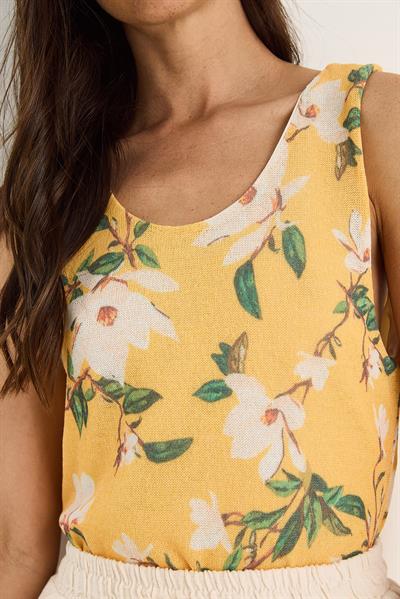 Kadın Desenli Kalın Askılı Dijital Baskılı Regular Yazlık Örme Bluz 60282017 - Sarı