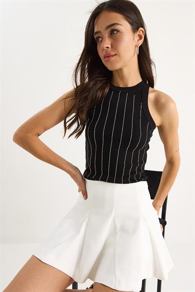 Kadın Diamond Şeritli Basic Crop Bluz 60602063 - Siyah