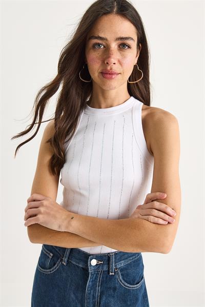 Kadın Diamond Şeritli Basic Crop Bluz 60602063 - Beyaz