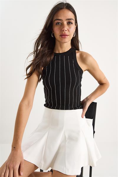Kadın Diamond Şeritli Basic Crop Bluz 60602063 - Siyah