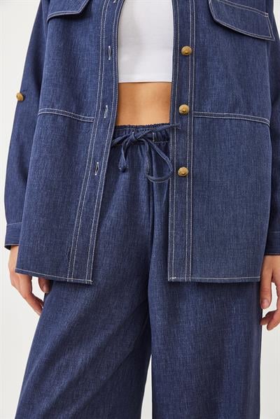 Kadın Dikiş Detaylı Denim Alt-Üst Takım 60251883 - Mavi