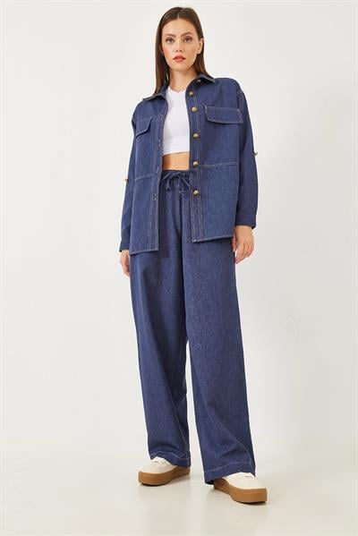 Kadın Dikiş Detaylı Denim Alt-Üst Takım 60251883 - Mavi