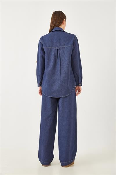 Kadın Dikiş Detaylı Denim Alt-Üst Takım 60251883 - Mavi