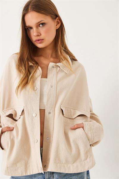 Dört Cepli Çıtçıt Kapamalı Gabardin Mevsimlik Ceket 60261442 - Taş