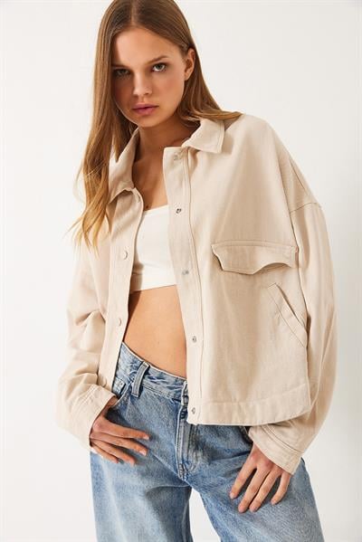 Dört Cepli Çıtçıt Kapamalı Gabardin Mevsimlik Ceket 60261442 - Taş