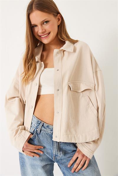 Dört Cepli Çıtçıt Kapamalı Gabardin Mevsimlik Ceket 60261442 - Taş