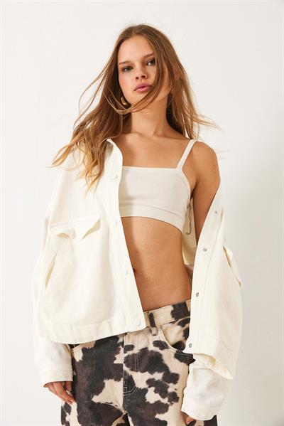 Dört Cepli Çıtçıt Kapamalı Gabardin Mevsimlik Ceket 60261442 - Ekru