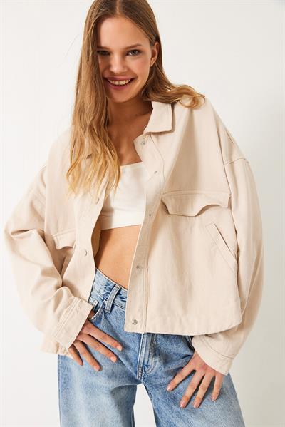 Dört Cepli Çıtçıt Kapamalı Gabardin Mevsimlik Ceket 60261442 - Taş